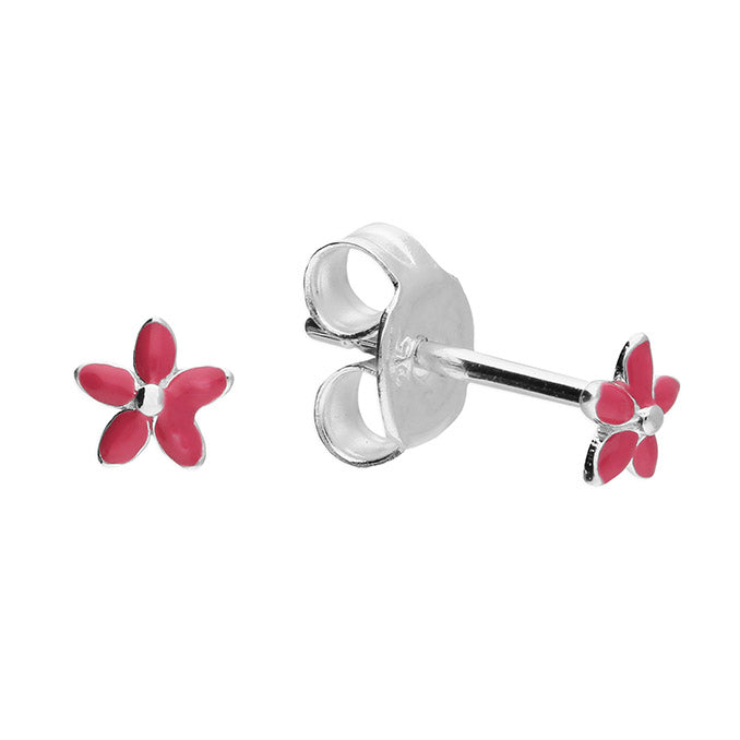 Silver Pink Enamel Flower Stud Earrings - John Ross Jewellers