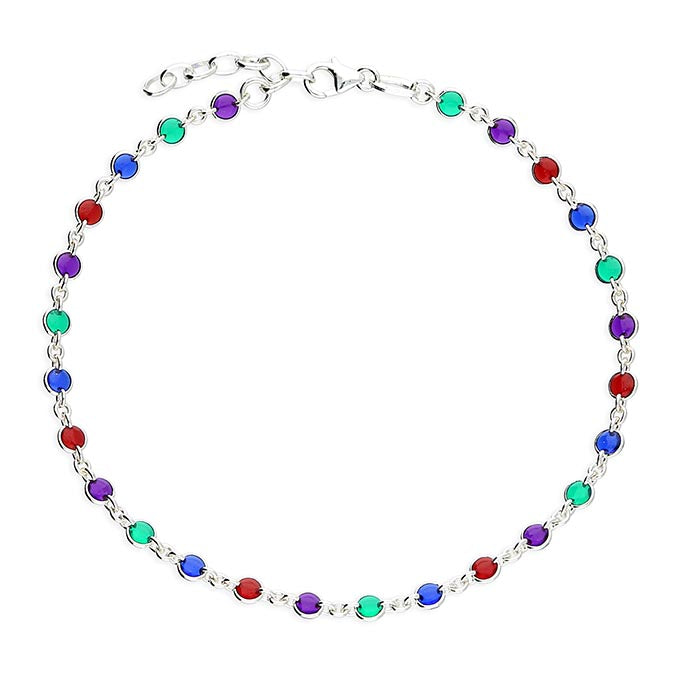 Silver Anklet - Transparent Multicoloured Enamel - John Ross Jewellers