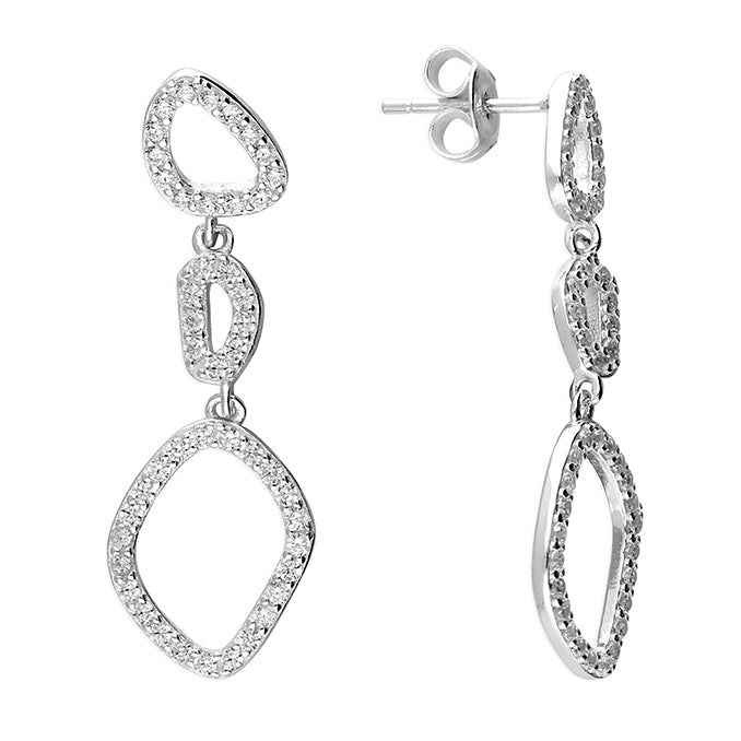 Silver CZ Organic Shapes Drop Earrings - John Ross Jewellers