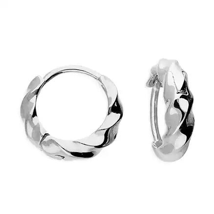 Silver Tapered Twist Huggie Hoop Earrings | 11mm - John Ross Jewellers