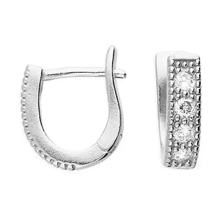 Silver Millgrain CZ Huggie Hoop Earrings - John Ross Jewellers