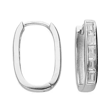 Silver Baguette CZ Huggie Hoop Earrings - John Ross Jewellers