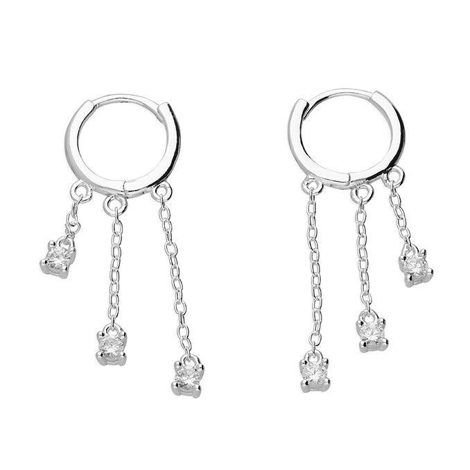 Silver Triple Chain CZ Huggie Hoop Earrings - John Ross Jewellers