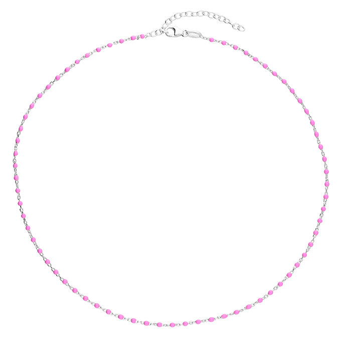 Silver Dainty Pink Enamel Necklace - John Ross Jewellers