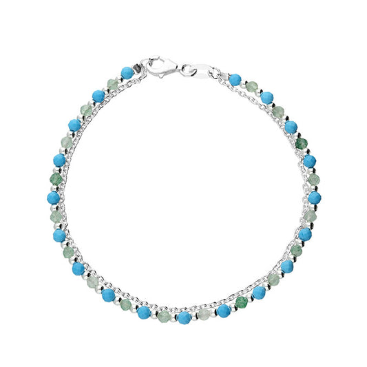 Silver Dainty Natural Turquoise & Aventurine Bracelet - John Ross Jewellers