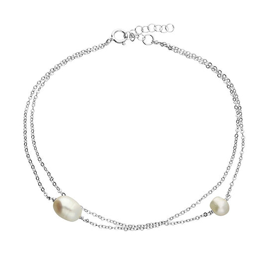 Silver Anklet - Double Freshwater Pearl - John Ross Jewellers
