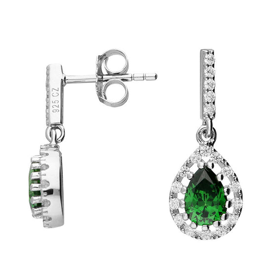 Silver Green CZ Pear Cut Drop Earrings - John Ross Jewellers