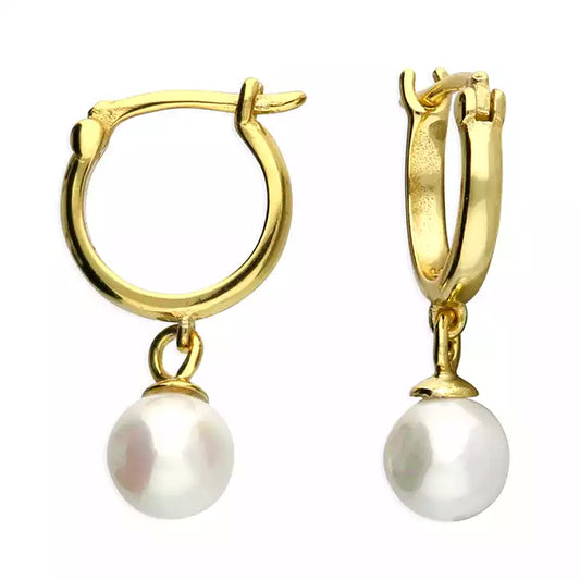 Sunshine Faux Pearl Creole Hoop Earrings | 10mm - John Ross Jewellers