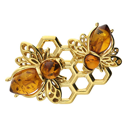 Sunshine Amber Bee & Honeycomb Brooch