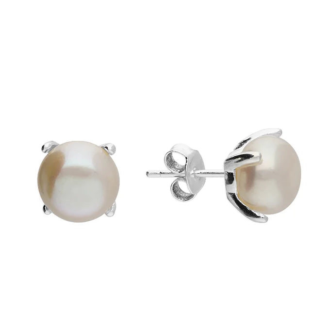 Silver Four Claw Freshwater Pearl Stud Earrings - John Ross Jewellers