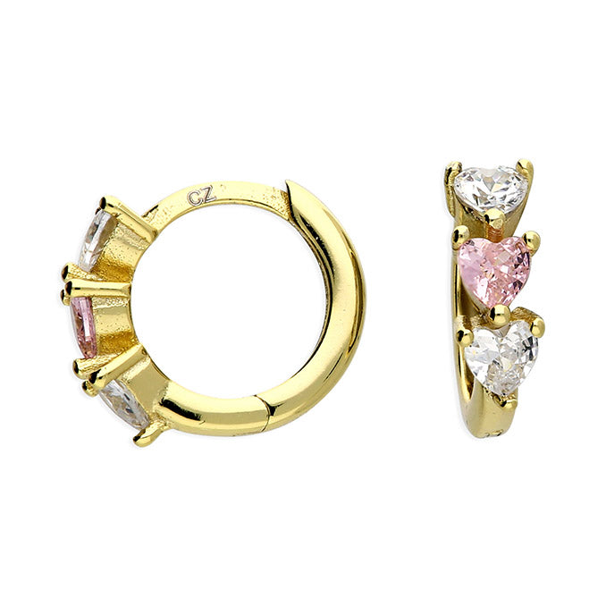 Sunshine Pink & White CZ Huggie Hoop Earrings - John Ross Jewellers