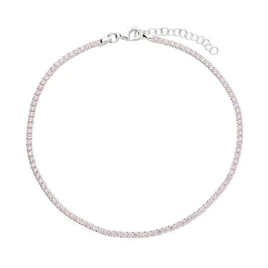 Silver Anklet - Pink CZ Tennis - John Ross Jewellers
