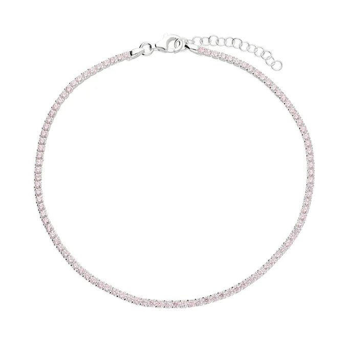 Silver Anklet - Pink CZ Tennis - John Ross Jewellers