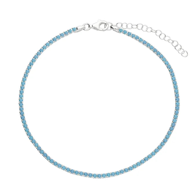 Silver Anklet - Turquoise Tennis - John Ross Jewellers