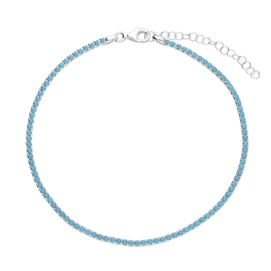 Silver Anklet - Turquoise Tennis - John Ross Jewellers