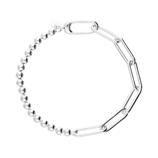 Silver Paperlink & Bead Bracelet