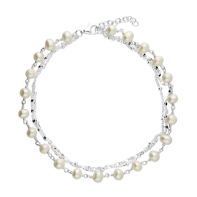 Silver Anklet - Triple Freshwater Pearl - John Ross Jewellers