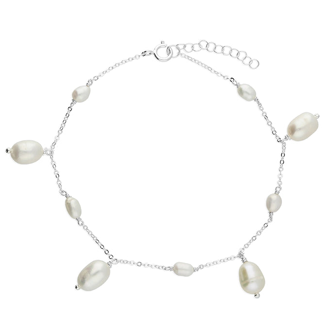 Silver Anklet - Freshwater Pearl Charms - John Ross Jewellers