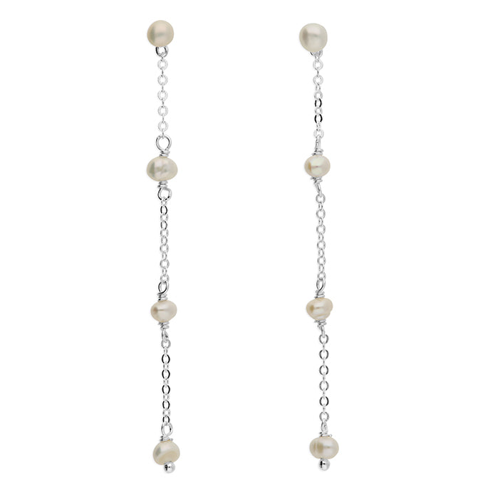Silver Pearl Chain Drop Earrings - John Ross Jewellers