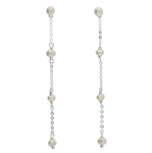 Silver Pearl Chain Drop Earrings - John Ross Jewellers