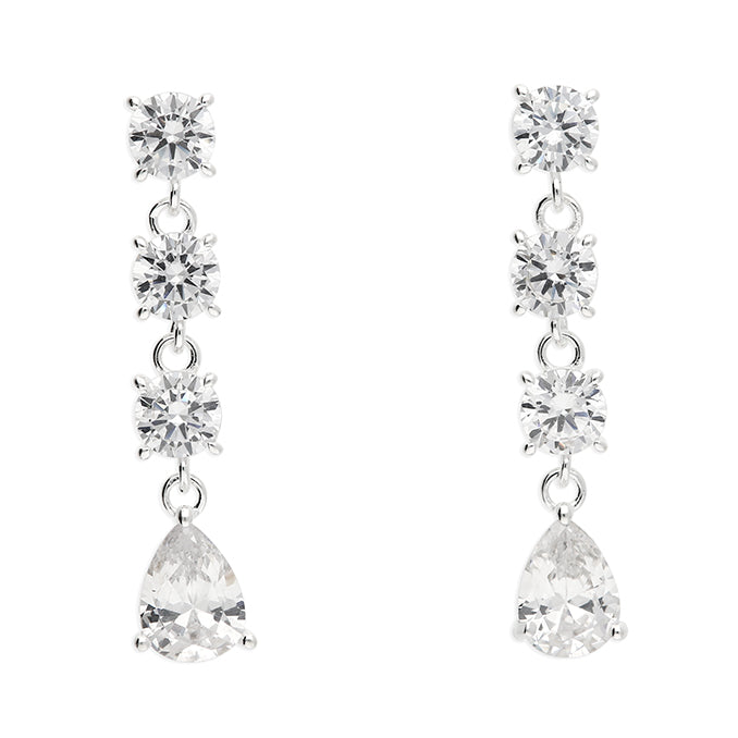 Silver Pear & Round CZ Drop Earrings - John Ross Jewellers