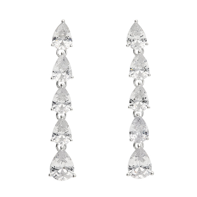 Silver Pear CZ Drop Earrings - John Ross Jewellers