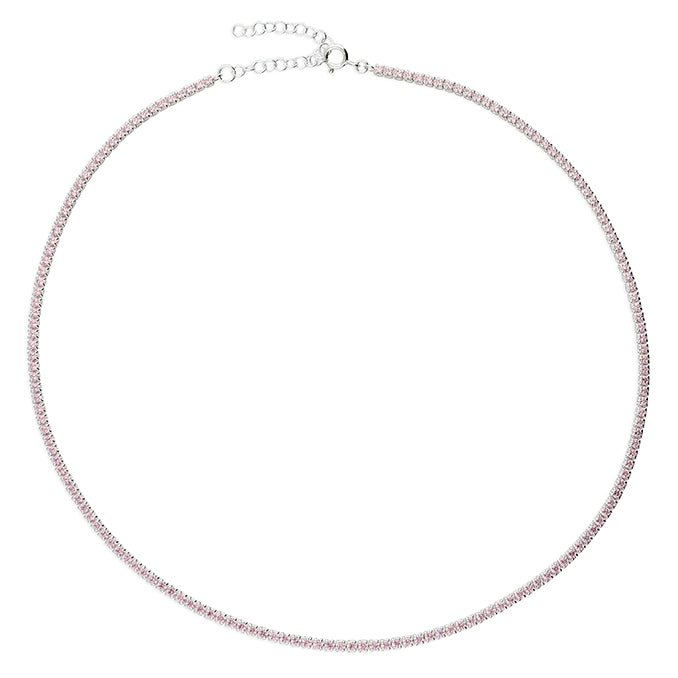 Silver Pink CZ Line Necklace