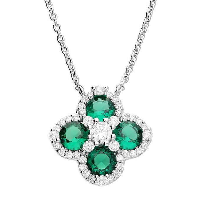 Silver Green CZ Quatrefoil Necklace - John Ross Jewellers