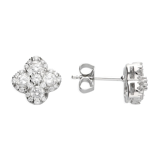 Silver CZ Quatrefoil Stud Earrings