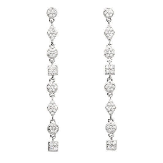 Silver CZ Shapes Long Drop Earrings - John Ross Jewellers