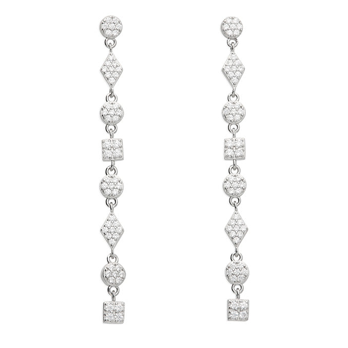 Silver CZ Shapes Long Drop Earrings - John Ross Jewellers