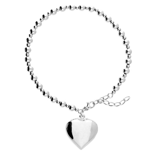Silver Anklet - Chunky Bead with Heart - John Ross Jewellers