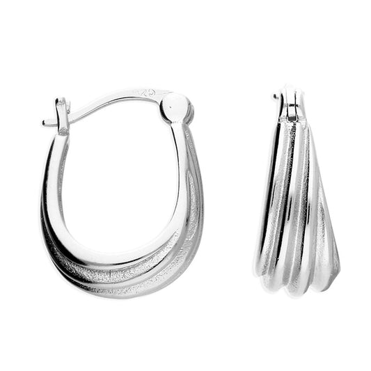 Silver Grooved Creole Hoop Earrings - John Ross Jewellers