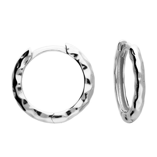Silver Hammered Huggie Hoop Earrings | 12mm - John Ross Jewellers