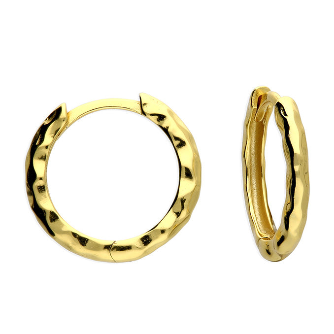 Sunshine Hammered Huggie Hoop Earrings | 12mm - John Ross Jewellers