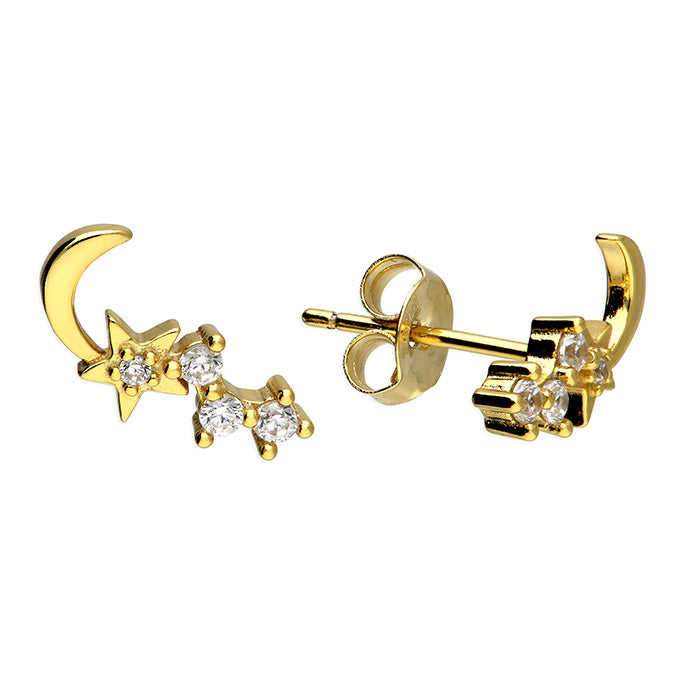 SUNSHINE Moon & Star CZ Climber Stud Earrings - John Ross Jewellers