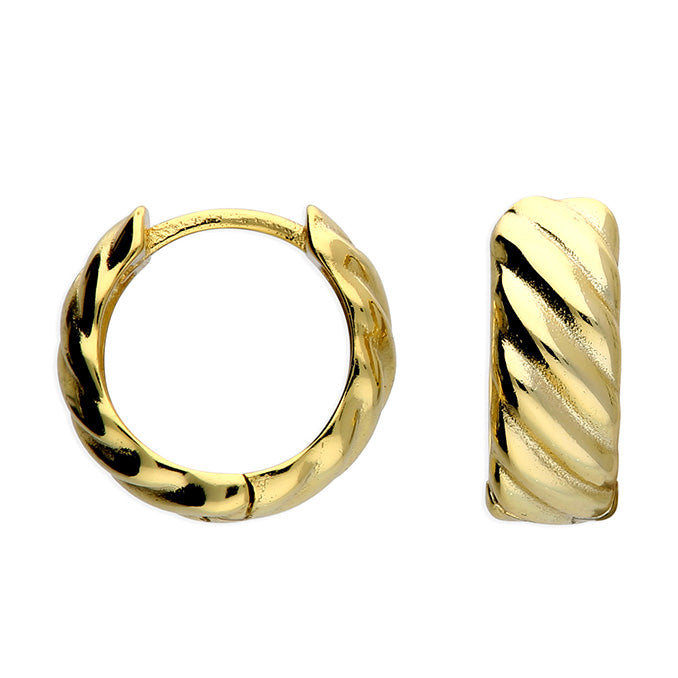 Sunshine Grooved Huggie Hoop Earrings | 12mm - John Ross Jewellers