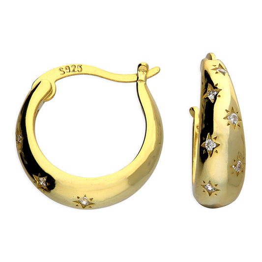 SUNSHINE Star Set CZ Creole Hoop Earrings - John Ross Jewellers