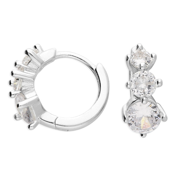 Silver CZ Trilogy Huggie Hoop Earrings | 11mm - John Ross Jewellers