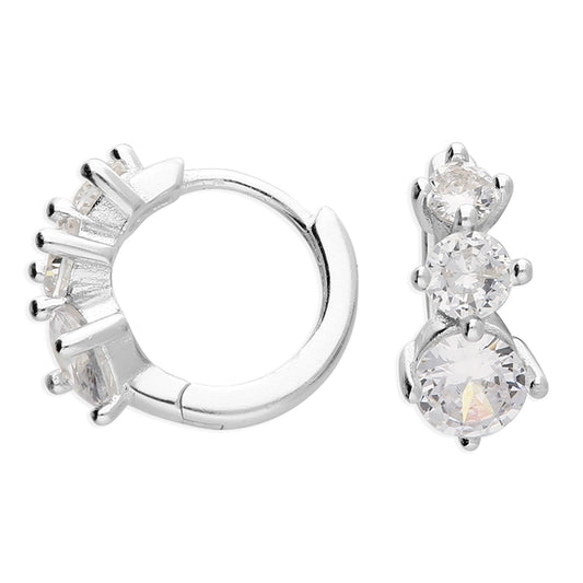 Silver CZ Trilogy Huggie Hoop Earrings | 11mm - John Ross Jewellers