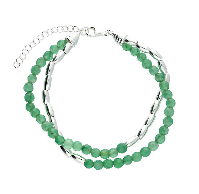 Silver Green Stone & Seed Chain Bracelet | 17-20cm - John Ross Jewellers