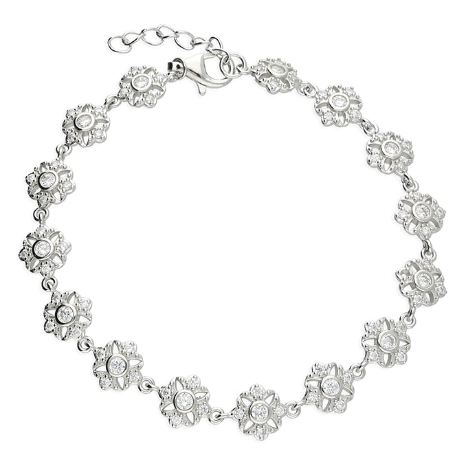 Silver CZ Tennis Bracelet | Floral