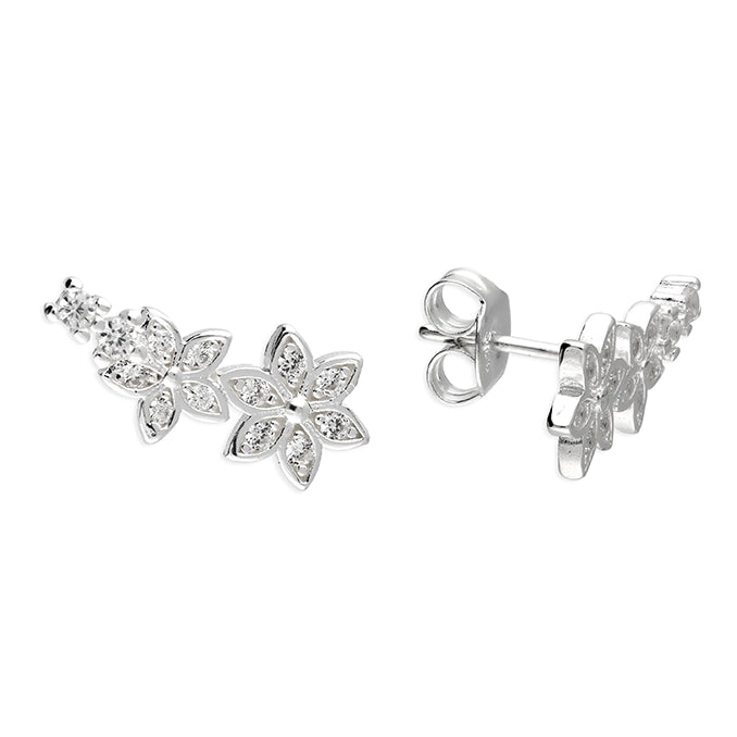 Silver CZ Floral Trilogy Earrings | Climber