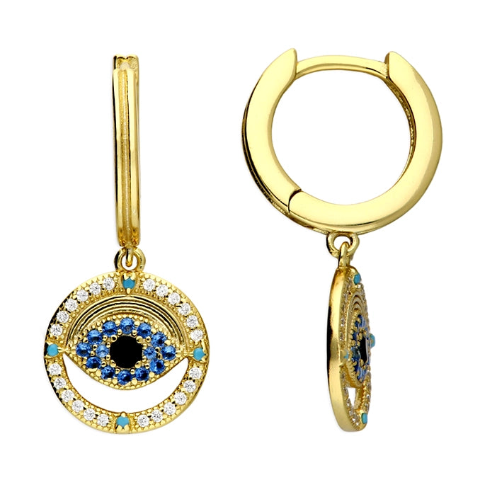 Sunshine CZ Evil Eye Charm Huggie Hoop Earrings | 12.5mm