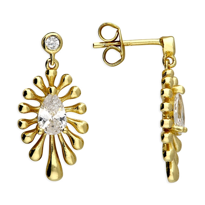 Sunshine Pear CZ Splash Drop Earrings