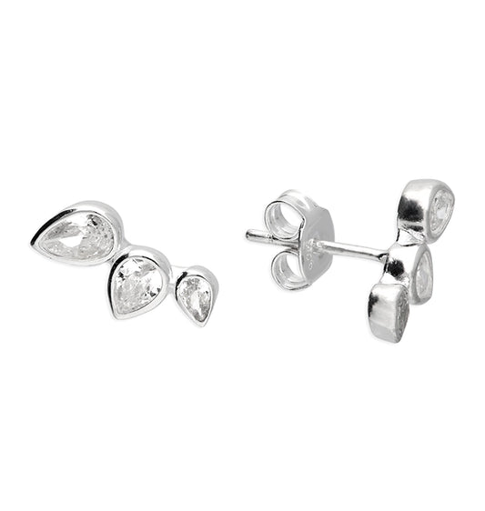 Silver CZ Pear Trilogy Earrings | Climber