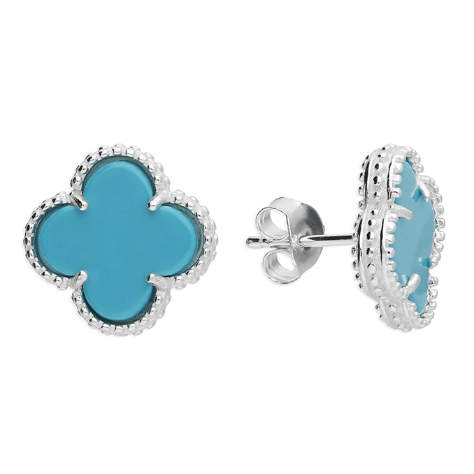 Silver Turquoise Quatrefoil Stud Earrings - John Ross Jewellers