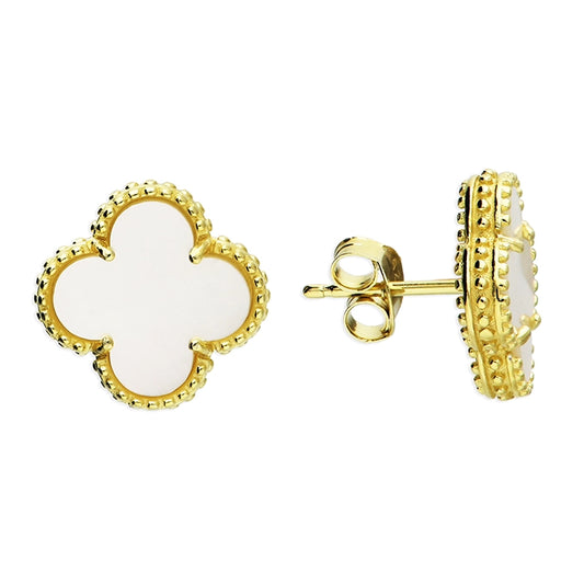 Sunshine Mother of Pearl Quatrefoil Stud Earrings