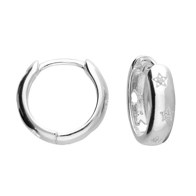 Silver Star Set Huggie Hoop Earrings - John Ross Jewellers