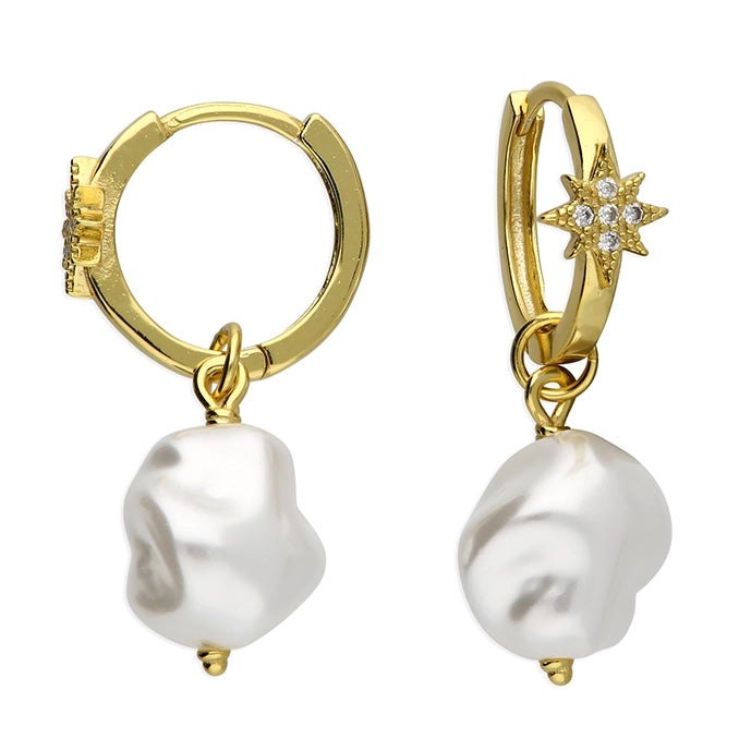 Sunshine Pearl Star Hoop Earrings